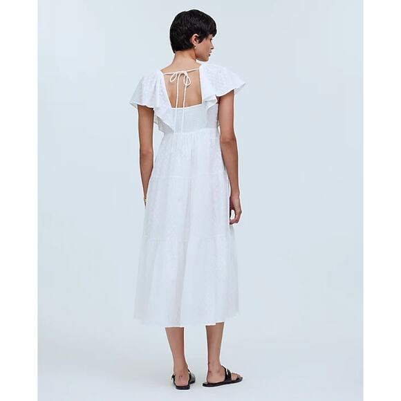 Madewell Tie Back Flutter Sleeve Tiered Midi Dress White Cottagecore US 00 NWT - Picture 6 of 16